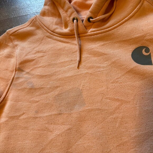 Carhartt Hoodie Sweatshirt Mens Large Orange Peach Distressed Long Sleeve - Picture 8 of 10